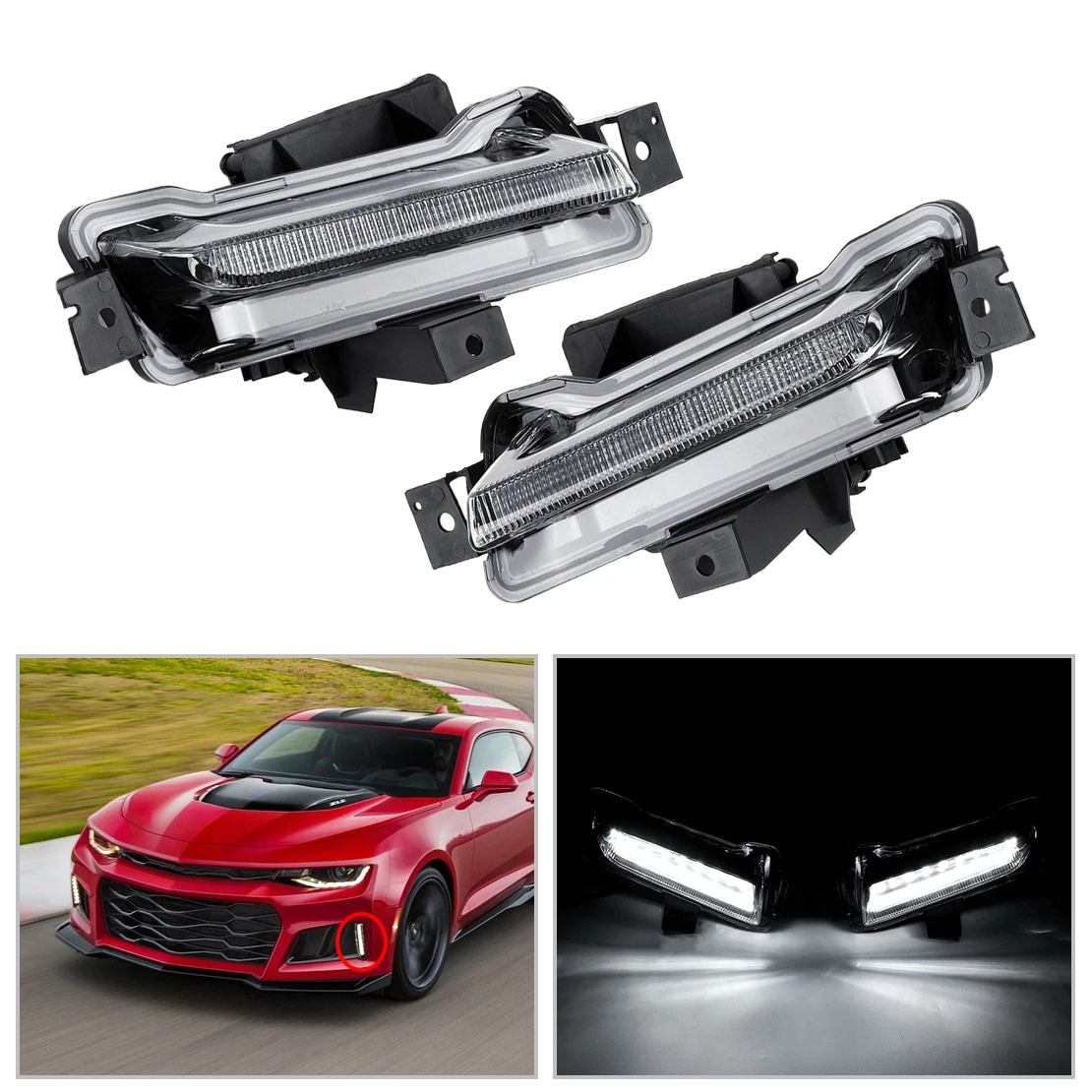2PCS DRL Fog Lights Fog Lamp WithTurn Signal ABS & PC Fit 16-19 Chevy Camaro ZL1