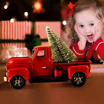 

Vintage Metal Pickup Red Truck Christmas Decor Handcrafted Vehicle Model Kids Gift Car Toy Home Figurines Miniatures Decoration