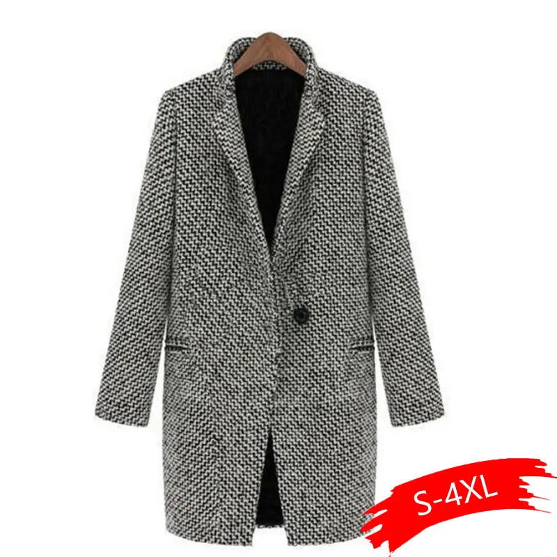 Cena Damski zimowy dorywczo z długim rękawem Houndstooth płaszcz z guzikami szara jesień, odzież wierzchnia Casual, ulica, Outdoor itp