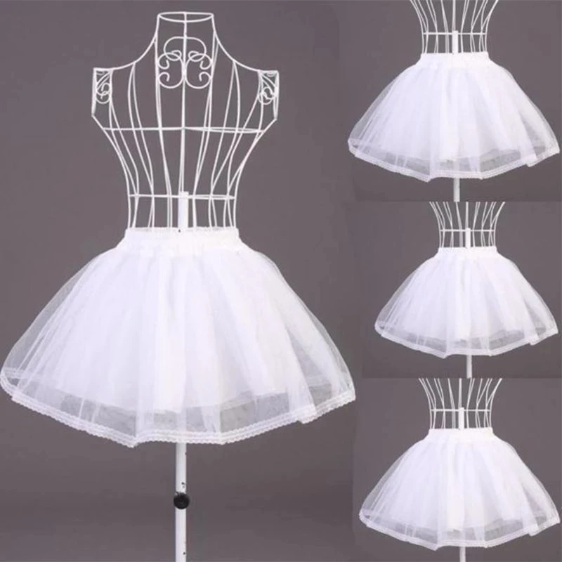 

Women Double Layers Solid Color Short Tulle Petticoats Elastic Waistband A Line Mesh Underskirt Crinolines For Wedding Dress