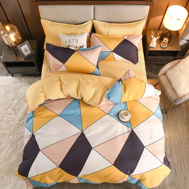 

Thick brushed cotton four-piece suit Three-piece cotton bed linen cover American household bedding bed sheets and pillowcases
