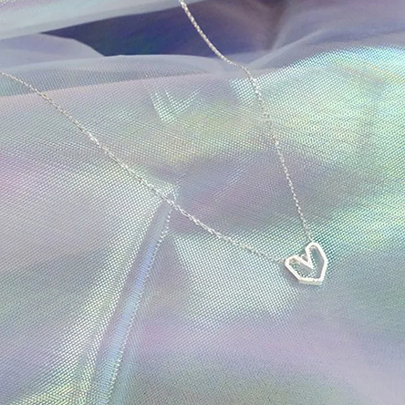 S925 Sterling Silver Simple Design Geometric Edge Love Pendant Clavicle Necklace for Women Fine Jewelry