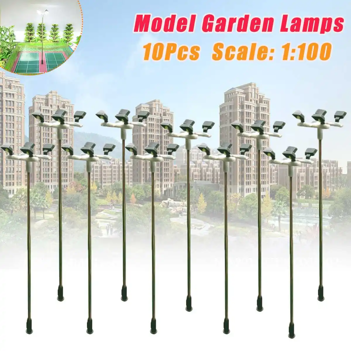 10pcs 3V HO Scale 1:100 1:87 Mini Model Railway LED Lamppost Lamp Garden Street Lights Landscape Court Outdoor Lamp Yard Light - Color: Red