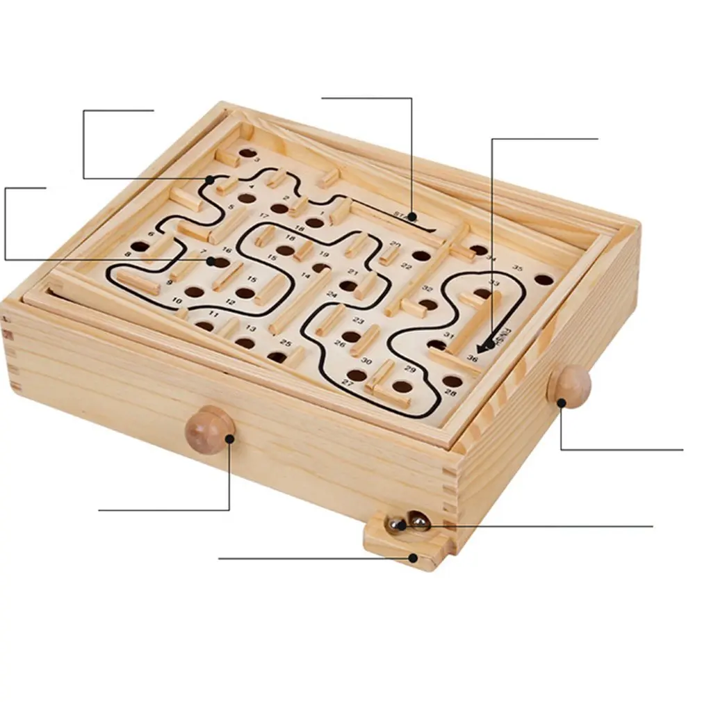 Wooden Children Interactive Table Game Balance Ball Intelligence Track Hand-Cranked Labyrinth Decompression Toy