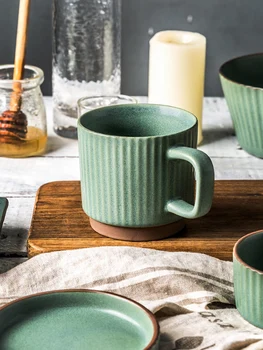 

Nordic Vintage Coffee Cup Set with Handle Creative Textured European Tea Cups Porcelain Xicara Porcelana Home Drinkware LL50CC