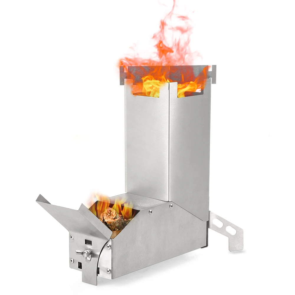 

Outdoor Collapsible Wood Stove Camping Cookware Stoves Burning Stainless Steel Rocket Stove Backpacking Camp Tent Stove