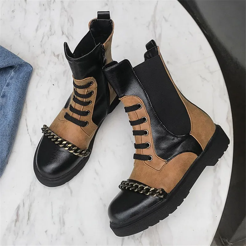 

2020 new European and American fashion simple boots color matching zipper round head punk flat with Chelsea boots women Autumn