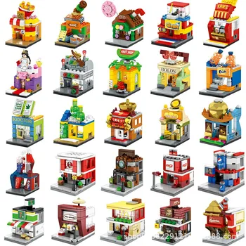 

City Mini Street Blocks Ice Cream Shop Retail Store KFEC Pizza Miniature Building Blocks Brick For Children