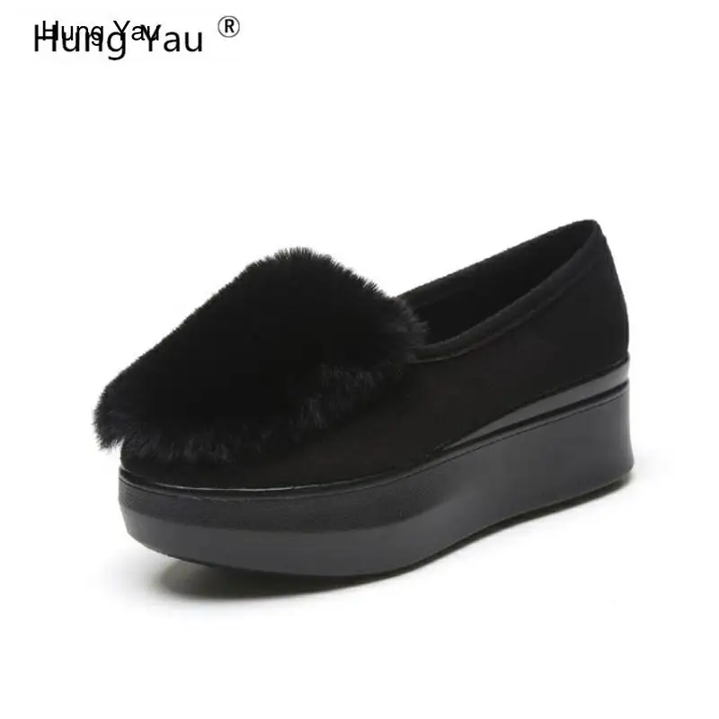 Hung Яу без шнуровки туфли на плоской платформе зимние ботинки Модная обувь
