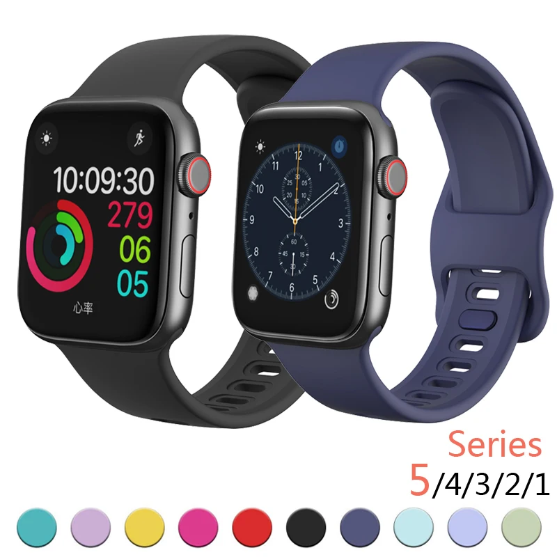 Силиконовый ремешок для часов Apple Watch 44 мм 40 iwatch 38 42 высококачественный спортивный