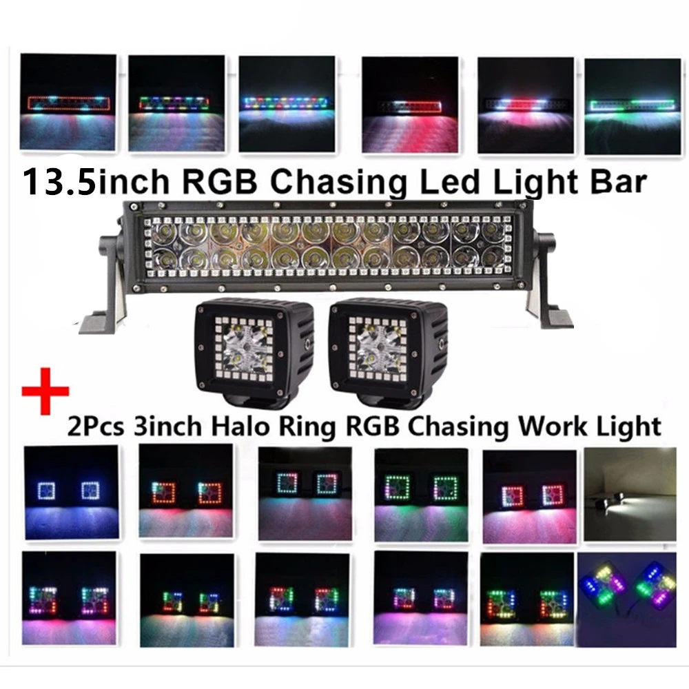 2 шт. 3X3 12 Вт погоня Halo RGB Led Pod светильник s с автомобилем 72 Вт RGB светодиодный рабочий светильник для грузовика автомобиля ATV SUV 4X4 внедорожные аксессуары