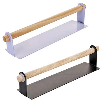 

Metal Wall Hanging Holder Wood Towel Shelf Toilet Paper Organizer Rag Holder Plastic Wrap Film Storage Racks Kitchen Accessorie