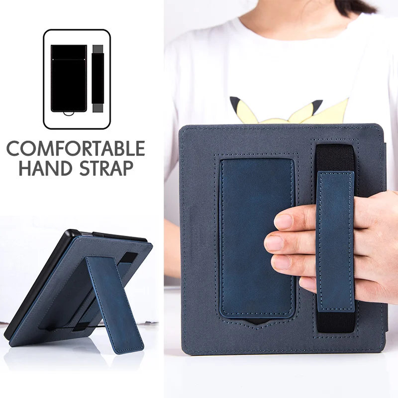 Stand Case for All-new Kindle Oasis 3(10th Generation, Release Only)-PU Leather Cover with Hand Strap and Auto Sleep/Wake