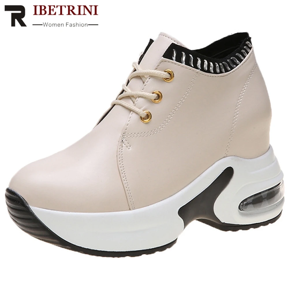 

RIBETRINI Hot Sale Female Elegant Height Increase Shoes Woman Fashion lace-up Platform Sneakers Women Cool High Heel Shoes
