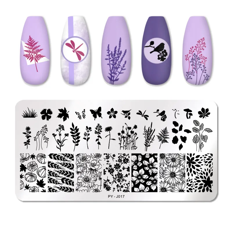 PICT YOU цветы серии ногтей штамповки пластины натуральный цветок листья лаванды кружева шаблоны для стемпинга DIY Дизайн ногтей трафарет Инструменты - Цвет: PY-J017