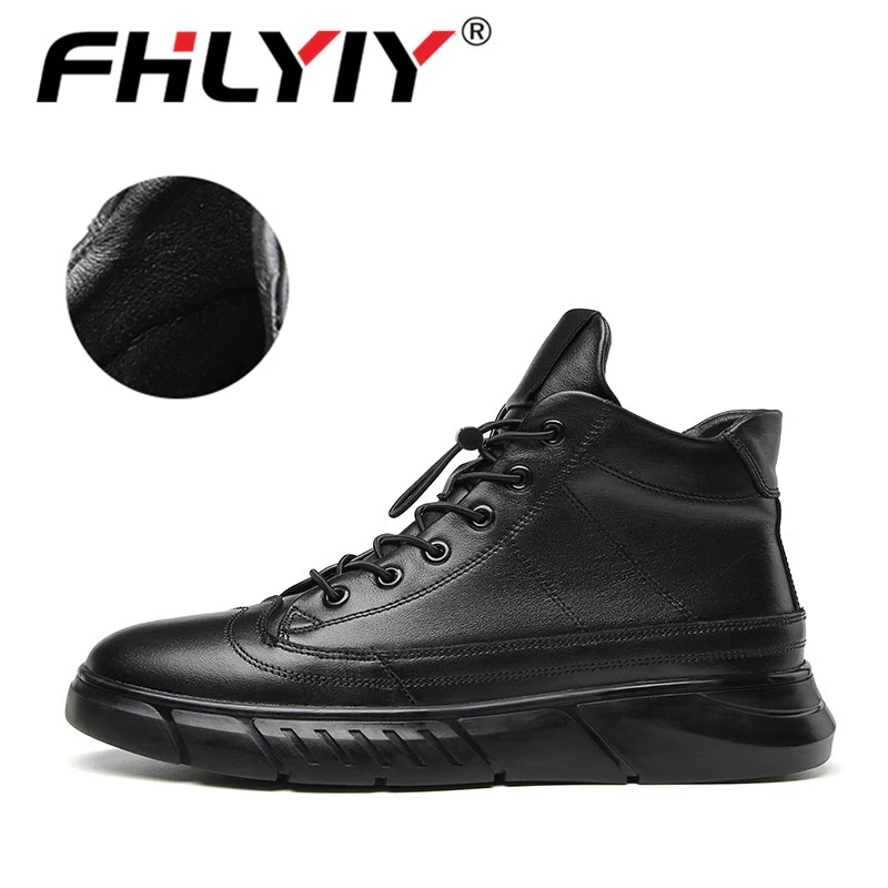 No-Fur Black Fhlyiy/брендовые ботинки; Мужская обувь; мужские кожаные ботинки; уличные плюшевые теплые мужские кроссовки; Зимние ботильоны; зимние ботинки; Zapatos De Hombre; Цвет Черный - Цвет: No-Fur Black