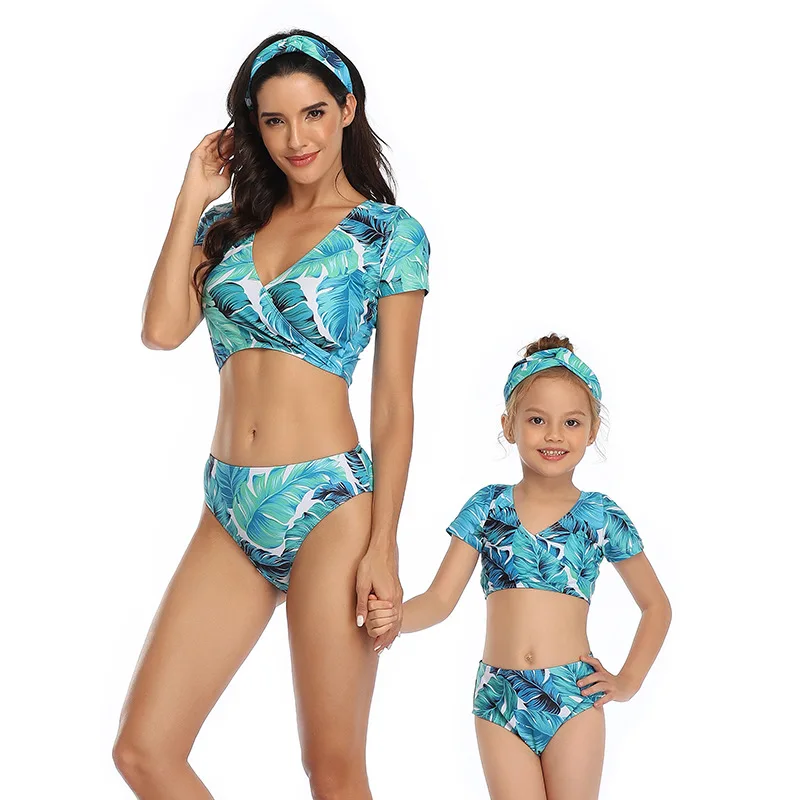 Mommy and Me Swimsuit Family Matching Mother Daughter Leaves Print Swimwear Bathing Suit
