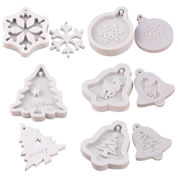 

5Pcs Epoxy Resin Mold Christmas Tree Elk Snowflake Pendant Casting Silicone Mold R2LE