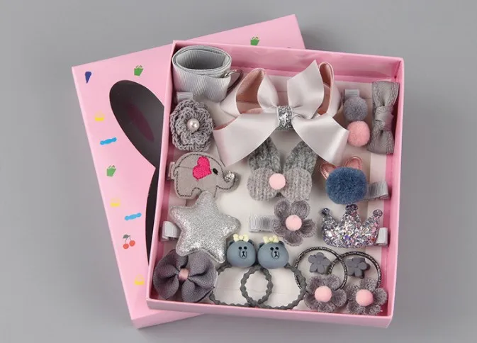 Grey with box Детские милые аксессуары для волос, детские тканевые заколки с бантом и цветком, заколки для волос, заколки для волос, подарок на головной убор для девочек - Цвет: Grey with box