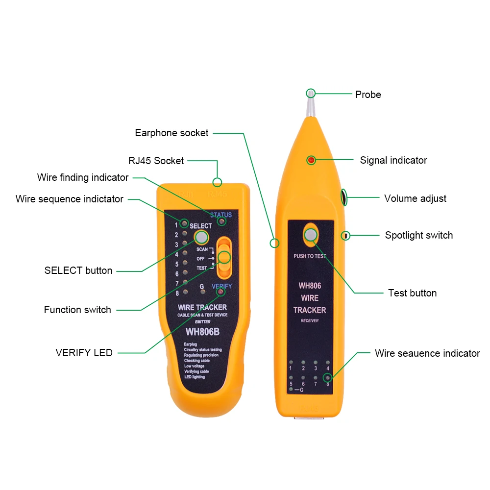 CHIPAL WH806B Тестер телефонного сетевого кабеля для Cat5 Cat6 RJ45 RJ11 Ethernet проводной трекер