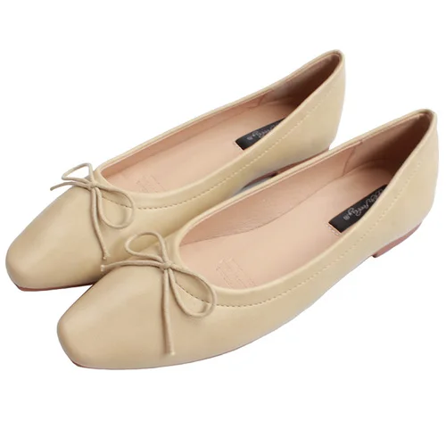 Ladies Shoes Square Toe Flats Slip on Casual Boat Shoes New Women's Flat Loafer Autumn Women Shoes Black Red Zapatos Mujer - Цвет: Apricot