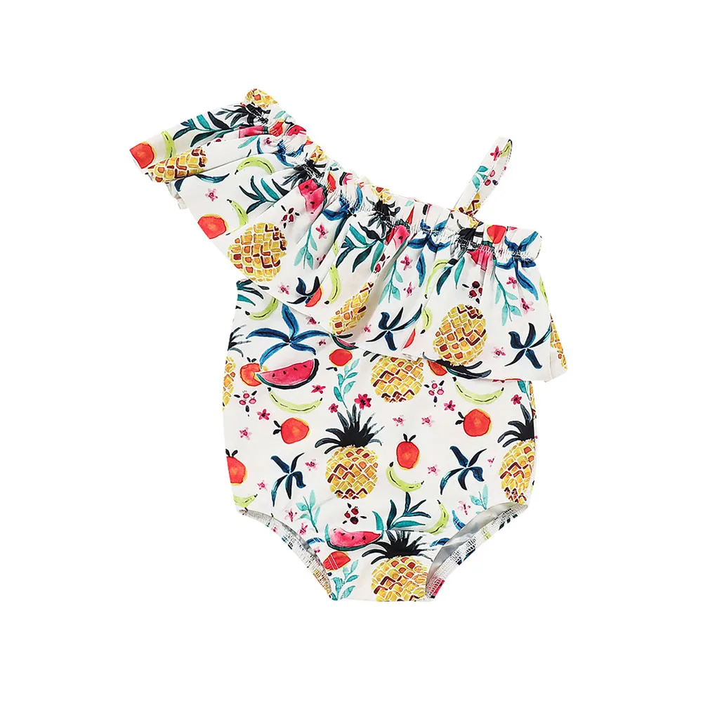 Модное летнее цельное бикини для маленьких девочек, купальный костюм с оборками и фруктовым принтом, пляжная одежда, От 1 до 5 лет