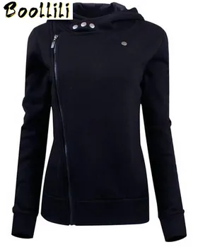 

Boollili Women hoodies sweatshirt 2020 new European casual autumn winter fleece incline zipper metal button warm hooded coat