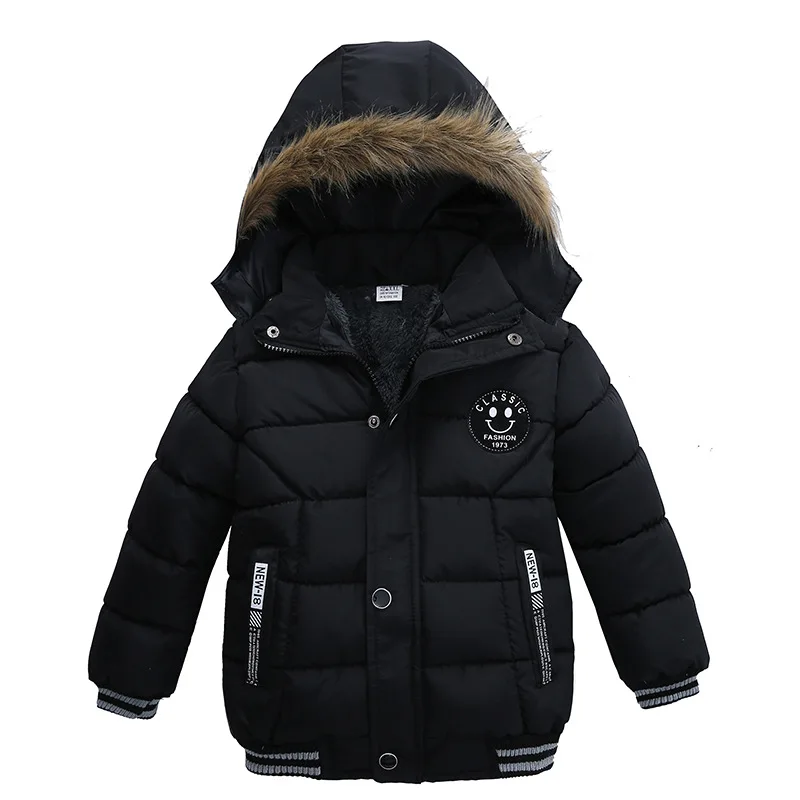 Куртка для маленьких мальчиков г., осенне-зимняя куртка для мальчиков, Детская куртка детская теплая верхняя одежда с капюшоном, пальто для мальчиков, одежда для 2, 3, 4, 5, 6 лет - Цвет: Черный
