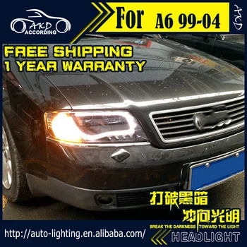 شراء AKD تصفيف السيارة رئيس مصباح لأودي A6 LED العلوي 1999-2004 A6 C5 المصابيح الأمامية مصباح ليد يُشغل وقت النهار البيت العارض عدسة ثنائية زينون شعاع