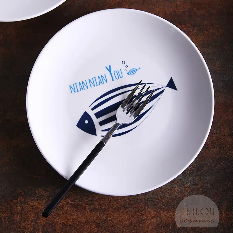 

Creative Plates Cartoon Ceramic Plate Steak Dish Plate Fish Every Year Japanese Style Tableware Bowl Dish & Plate Set