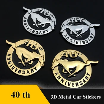 

3D Metal 40th anniversary Commemorative badge Running Horse Emblem Sticker Car Styling For Ford Mustang GT ROUSH Car Accessories