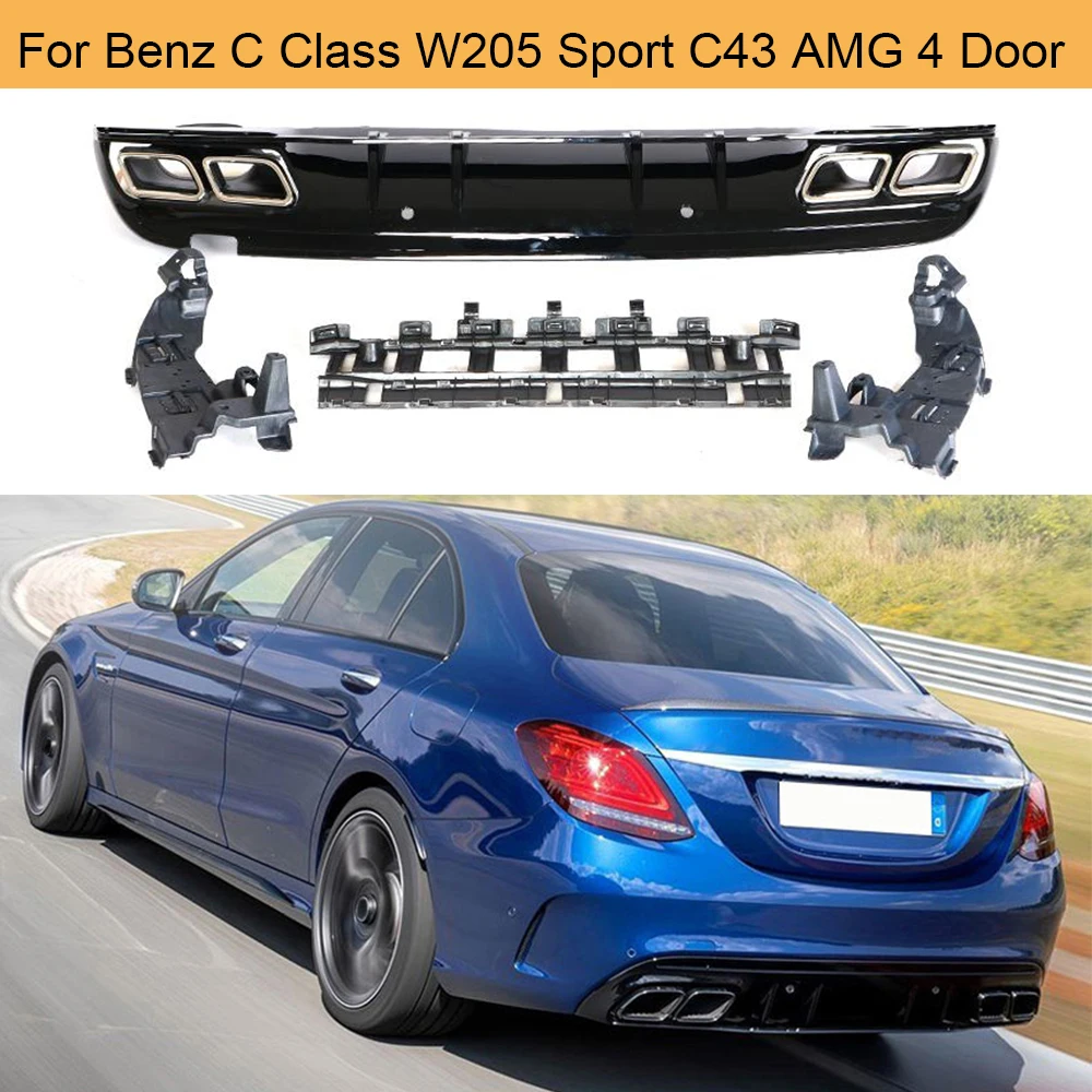 Автомобильный задний бампер диффузор с выхлопных газов для Mercedes Benz C класса W205 4-дверный спортивный C200 C250 C300 C350 C400 C43 AMG 2014UP