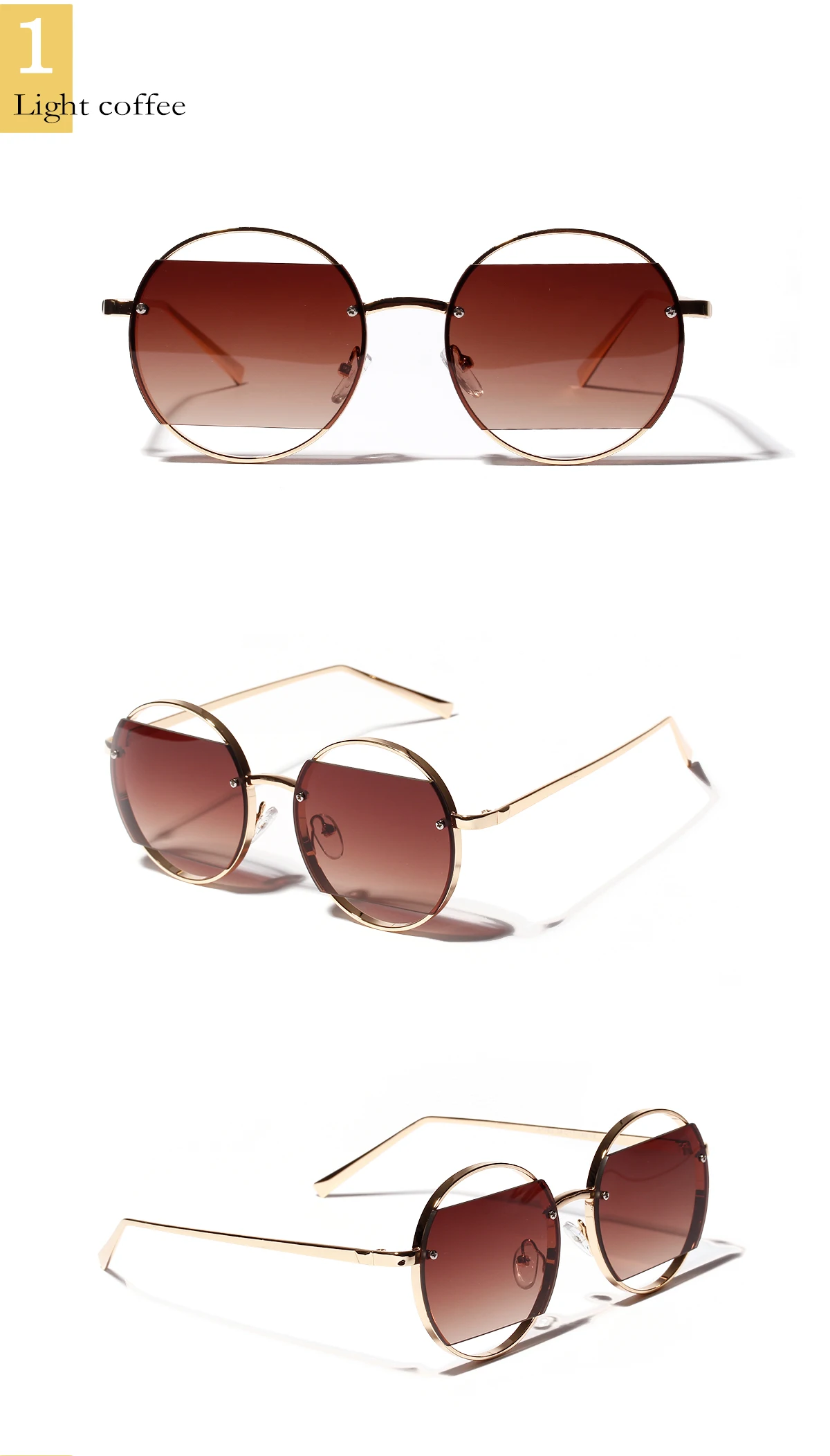 unique sunglasses Stylish round gradient color hollow lenses Ladies fashion sunglasses