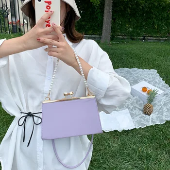 

Fashion Women Handbag Ladies Leather Bags Shoulder Pack Portable Pearls Handle Envelope Square Decorative Girl’s Bag