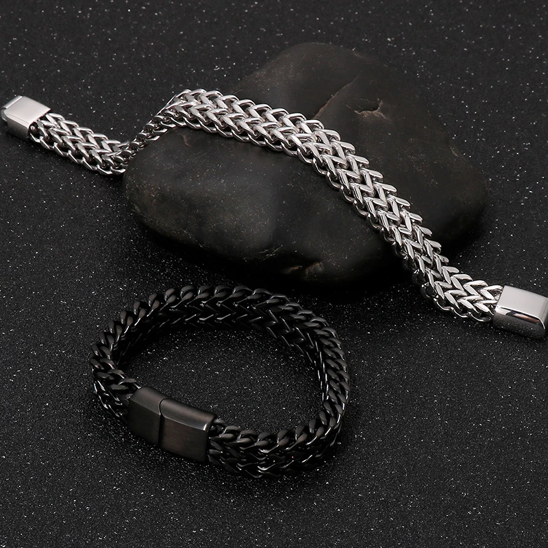 Men's Bracelets: Stylish 12MM Double Row Chain in 6 Colors Men's Bracelets: Stylish 12MM Double Row Chain in 6 Colors