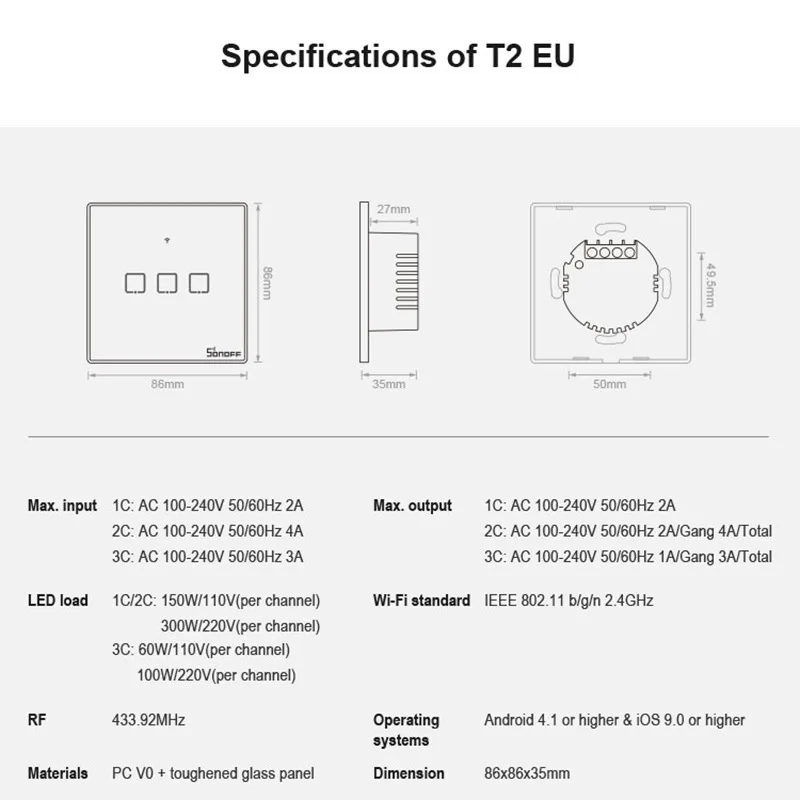 Sonoff T2 ЕС 1C TX умный Wifi настенный сенсорный выключатель Умный дом с границами 433 RF/Voice/APP/Touch управление работа с Google Alexa