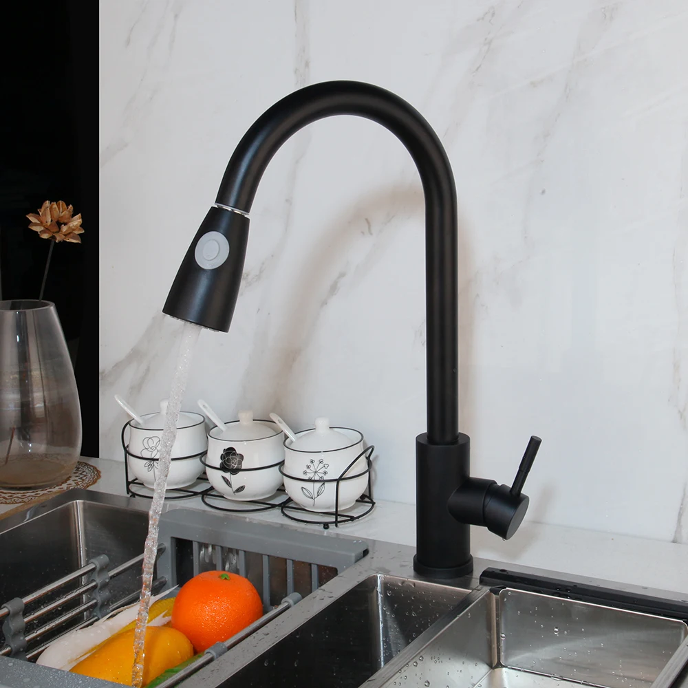 Кухонные смесители KEMAIDI, латунный черный выдвижной кухонный смеситель, 2 варианта функции, смеситель для воды, на бортике, с одной ручкой, кран для раковины