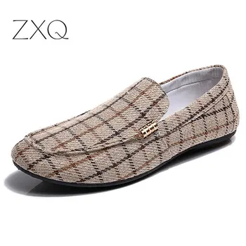 

2019 New Autumn Men Flats Shoes Canvas Men Loafers Comfortable Footwear Men Flats Metal Decoration Driving Shoes