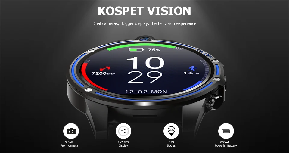 Смарт-часы KOSPET Vision, двойная камера, gps, спортивные, Android, умные часы, 800 мА/ч, Bluetooth, умные часы для мужчин, для IOS, Android