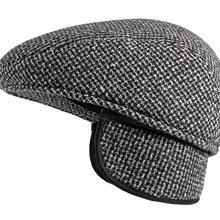 Мужская шерстяная шапка, Толстая теплая зимняя шапка для мужчин, высокое качество, плюща, газетчик, плоская кепка, винтажная шапка с ушками, папа, берет, Мужская кепка