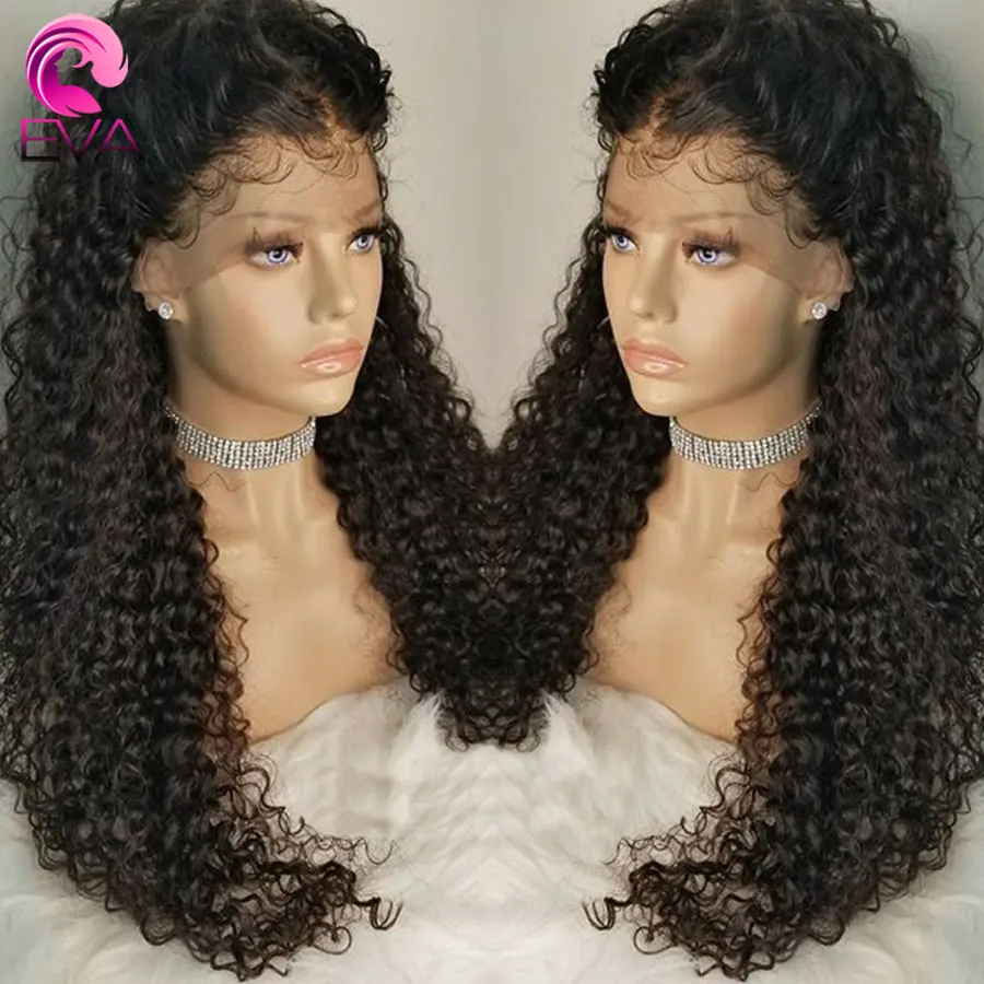 Eva Glueless 180% плотность 360 Кружева Фронтальные вьющиеся парики предварительно сорвал с волосами младенца для черных женщин бразильские Remy человеческие волосы парики