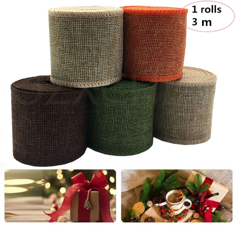 4 colors Natural Jute Burlap Hessian Ribbon Rolls for Rustic Wedding ...