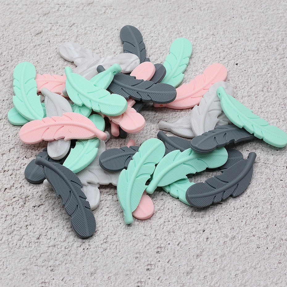 Silicone Feather Teethers Beads 5pc BPA Free Teether Silicone DIY Necklace Baby DIY Rodent Silicone Nursing Pendant