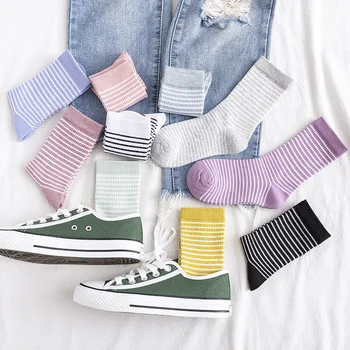 

Dreamlikelin Kawaii Candy Color Striped Print Socks for Women Spring Autumn Fashion Female Preppy Style Socks