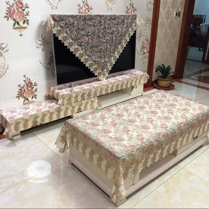  Europe luxury embroidered tablecloth table dining table cover table cloth Lace flower fabric TV cab