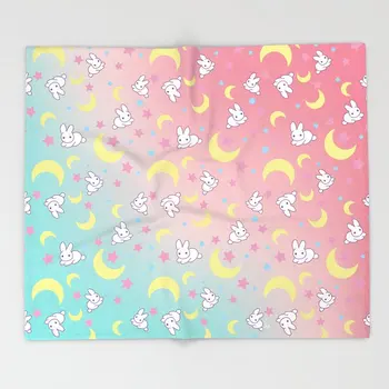 

Portable Flannel Blanket Moon Star Animal Rabbit Pattern Throw Blanket Comfortable and Soft Sheets Sofa/Picnic Warm Blanket