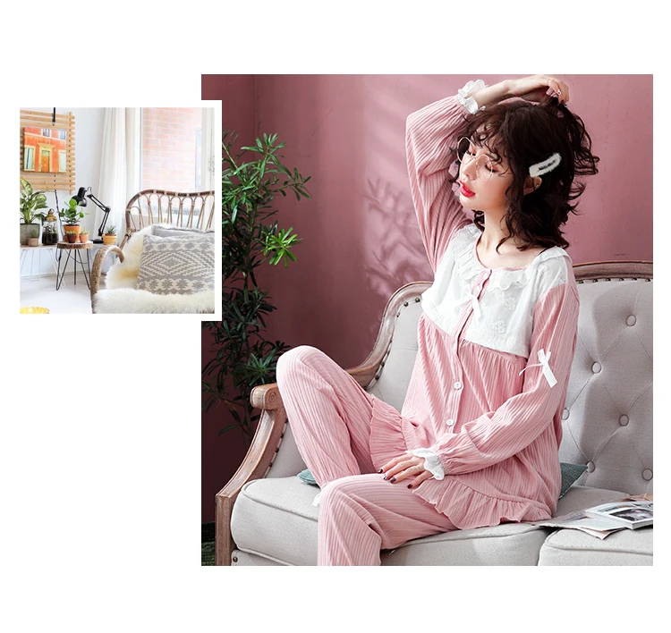 Cotton Maternity Nursing Sleepwear Sets Sweet Nightwear Clothes for Pregnant Women Pregnancy Pajamas Lounge Drop Shipping