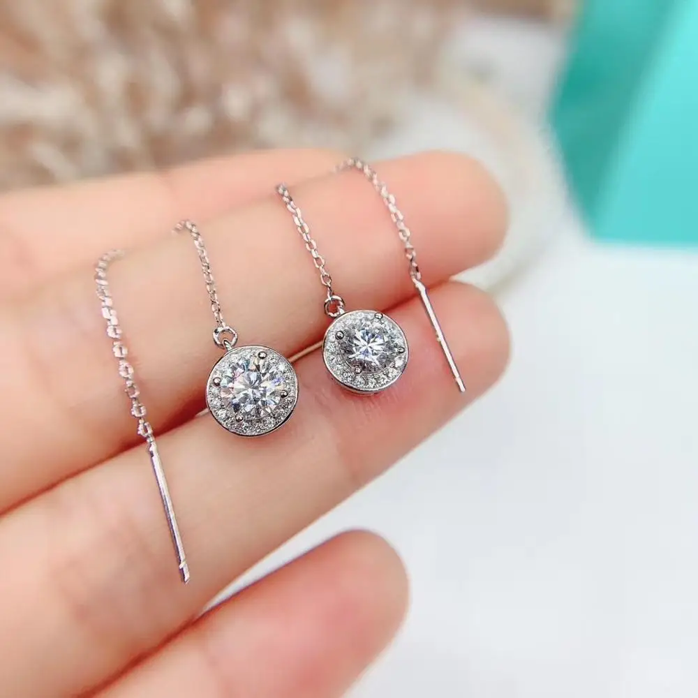 Poetry Of Jew Store Round Moissanite Cut Total 1.00ct Diamond Test Passed Moissanite Silver Earring Jewelry Girlfriend Gift