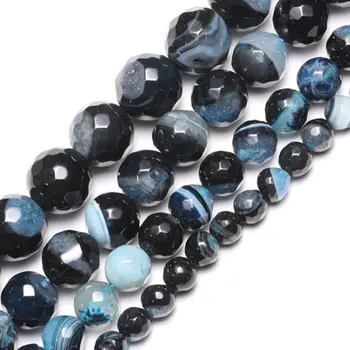 

Wholesale Sky Blue Faceted Onyx Agates Natural Stone Beads 15" Strand 6 8 10 12mm For Jewelry Making DIY Necklace Accessories