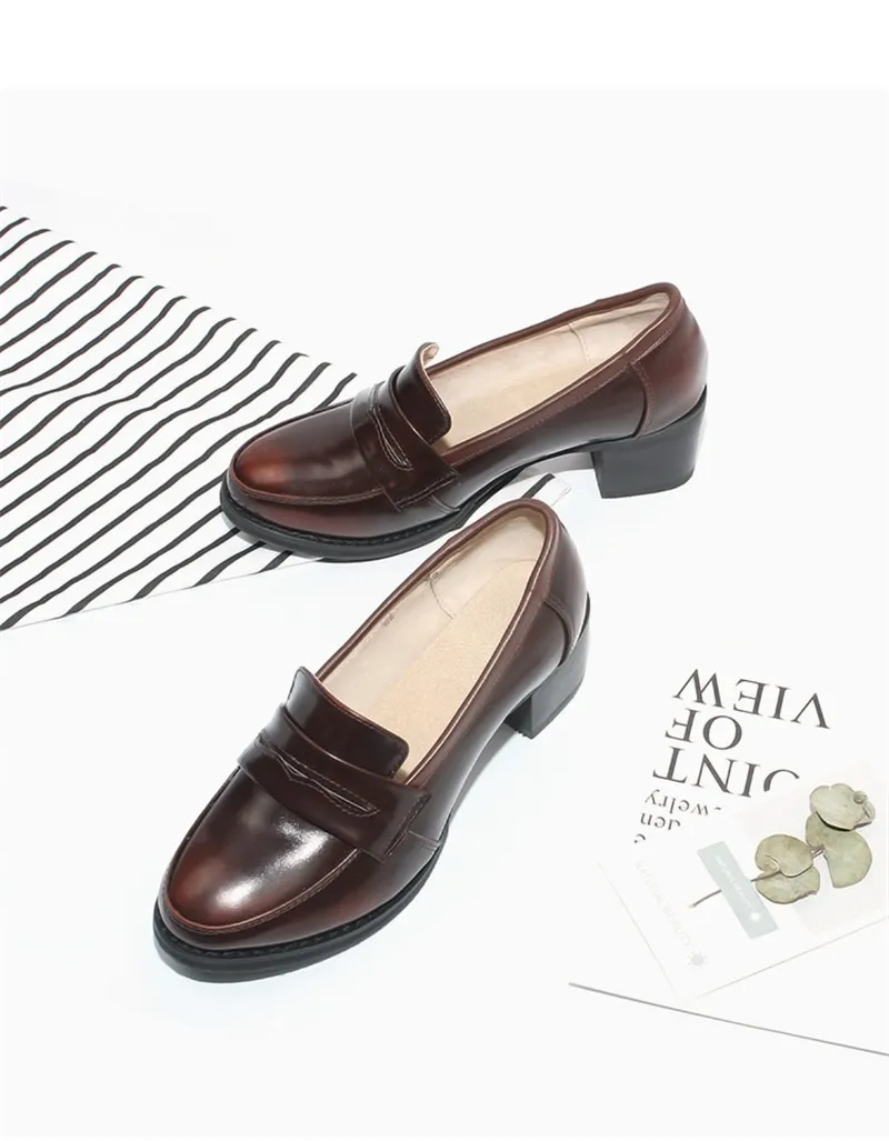 Loafer Pumps Shoes Women Vintage Genuine Leather Women's Shoes Brogues Thick High Heel British College Tassel Women Pumps Oxford (12)